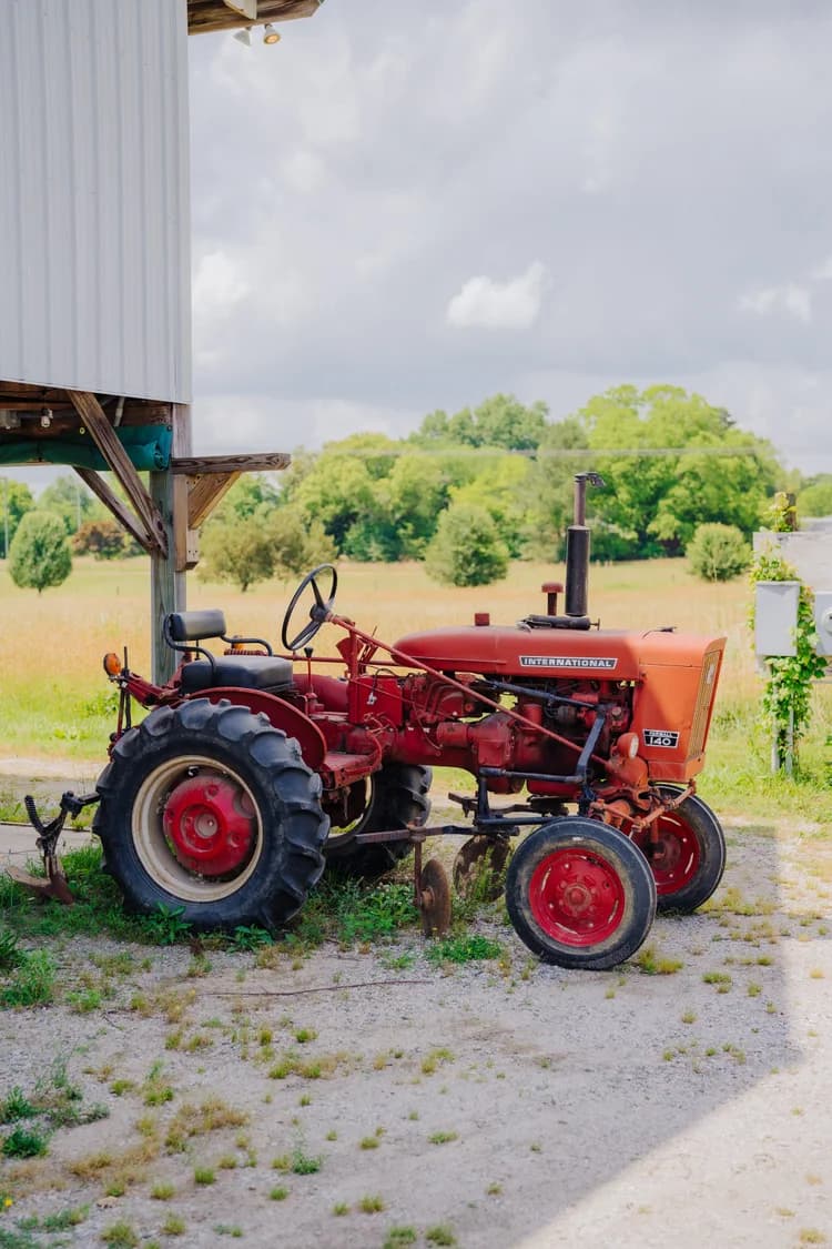 Red tractor at Celeste Farms