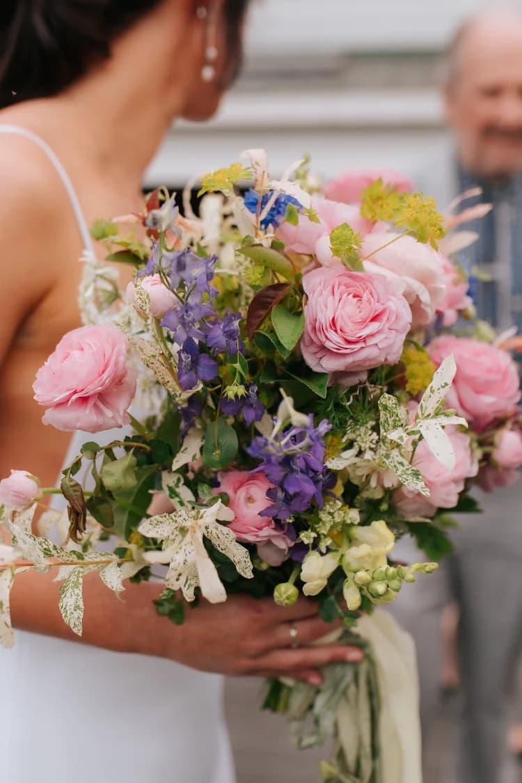 Pink and purple wildflower bouquet in detail